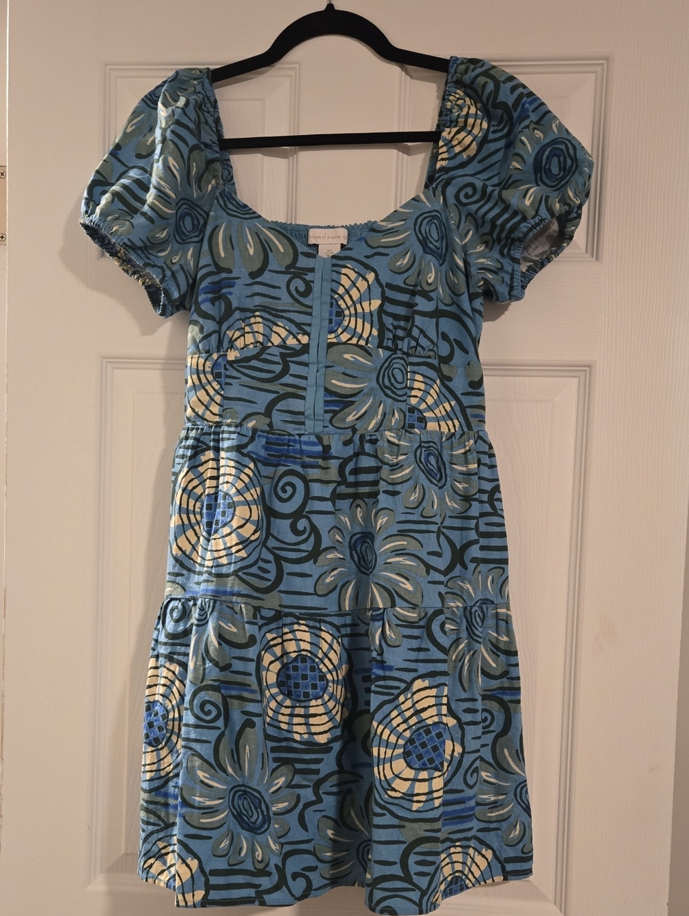 House of Harlow 1960 Blue Floral Puff-Sleeve Mini Dress